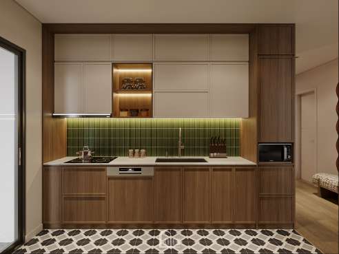 Thiết kế nội thất khu vực bếp phong cách Mid-century dự án Khai Sơn City